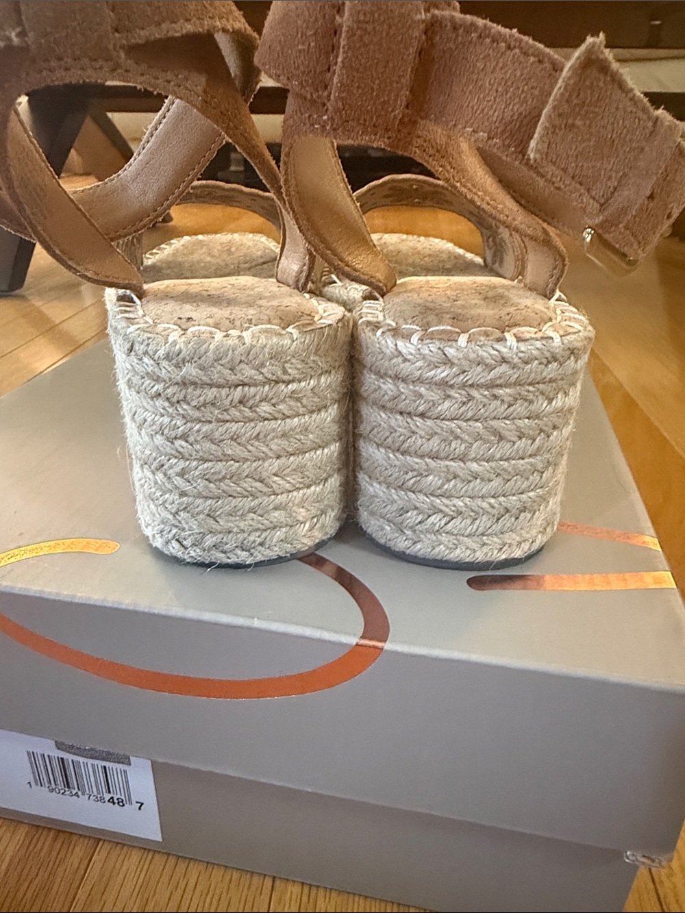 Crown Vintage Tan Suede Laser-Cut Espadrille Wedge Sandals - Picture 5 of 7
